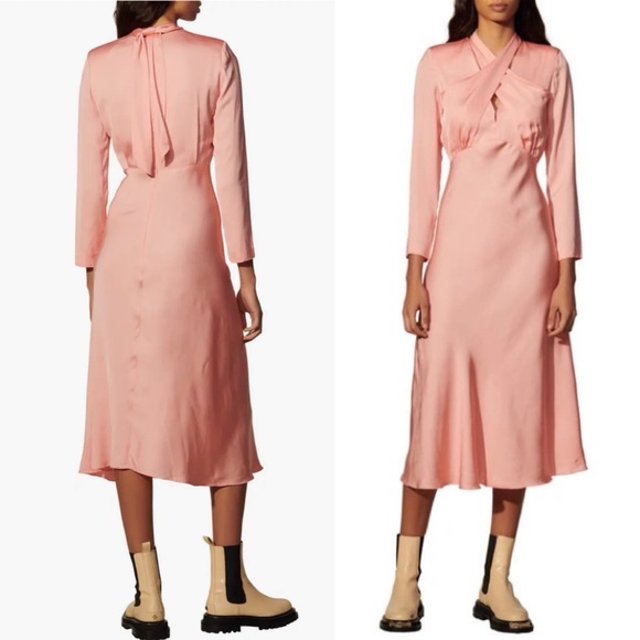 SANDRO Women's Pink Maldive Draped Crisscross Midi Dress Size 38 - Picture 2 of 12
